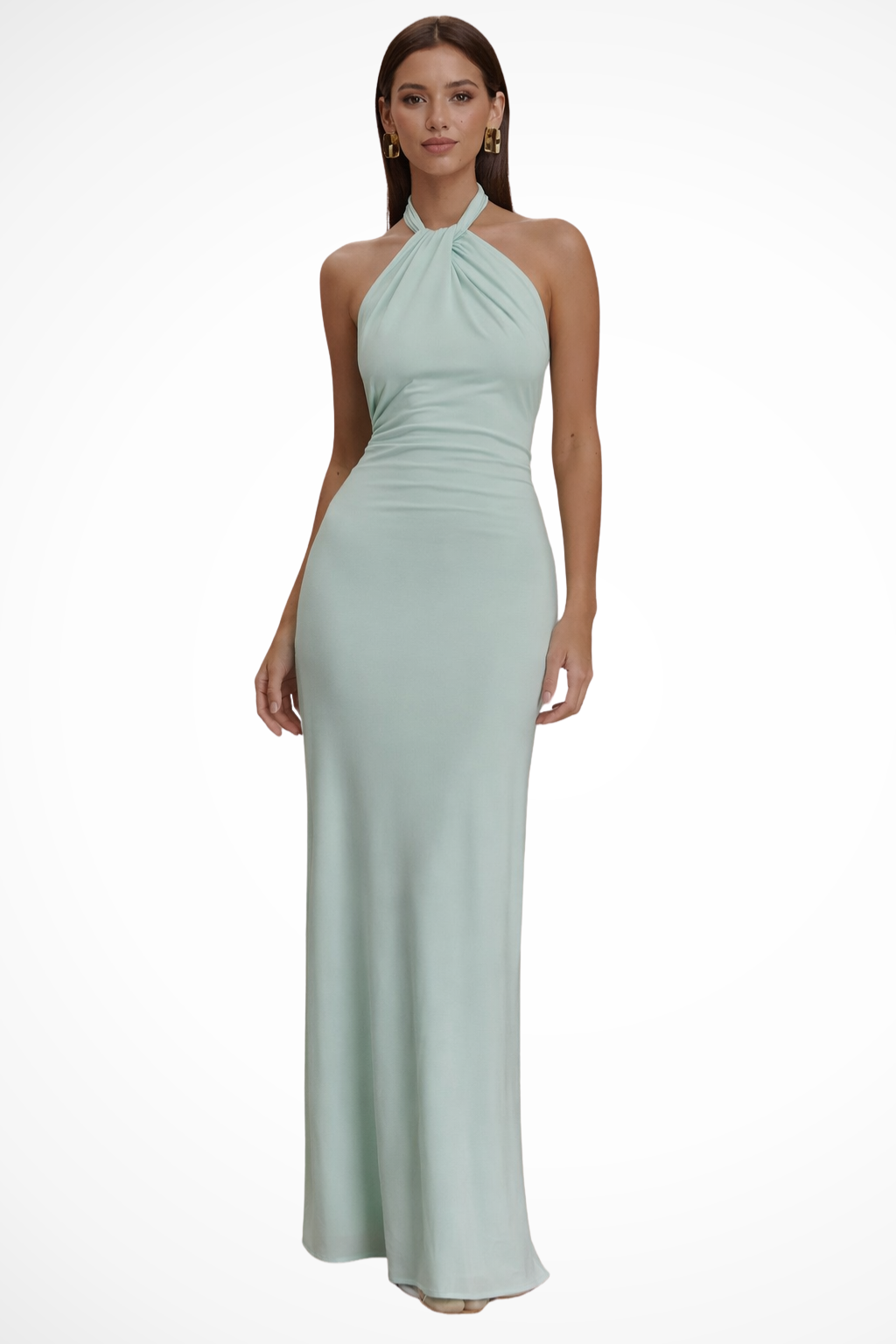 Robe Longue Femme Dos Nu à Col Halter et Silhouette Fluide