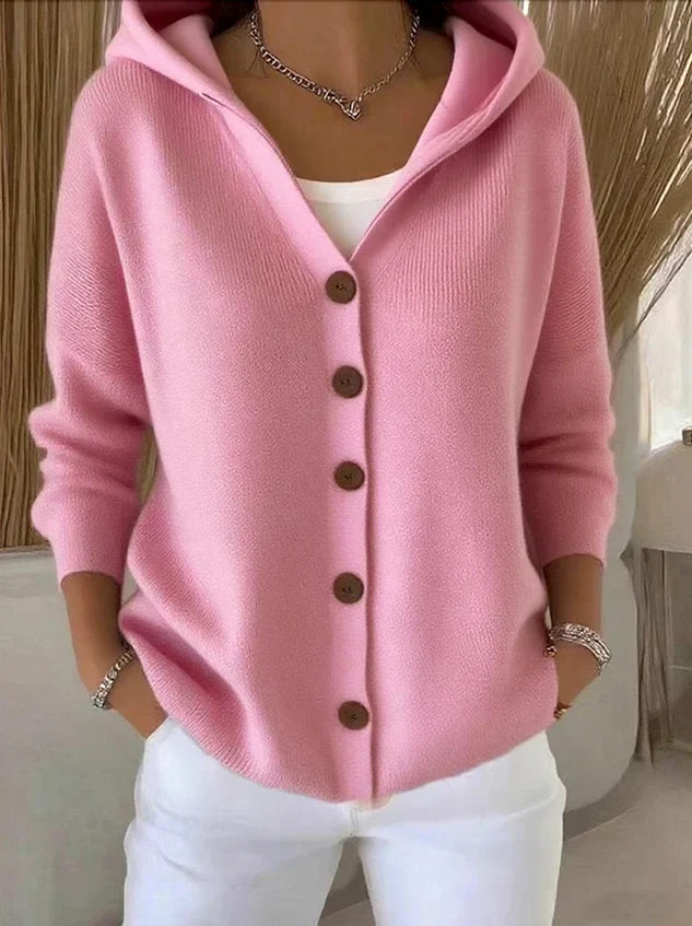 Cardigan Élégant Femme à Capuche et Boutons