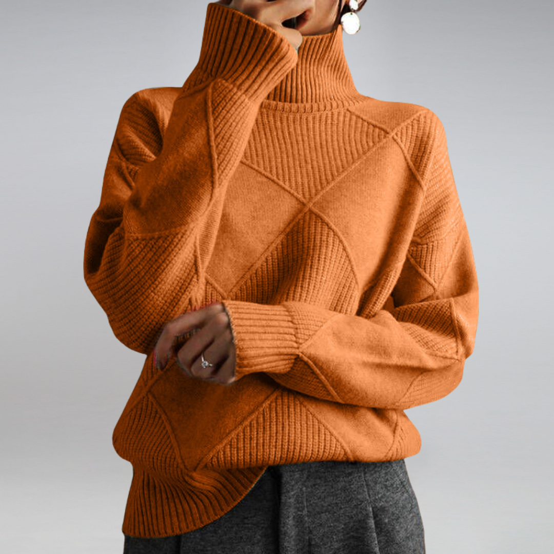 Pull Motif Géométrique Femme Col Roulé