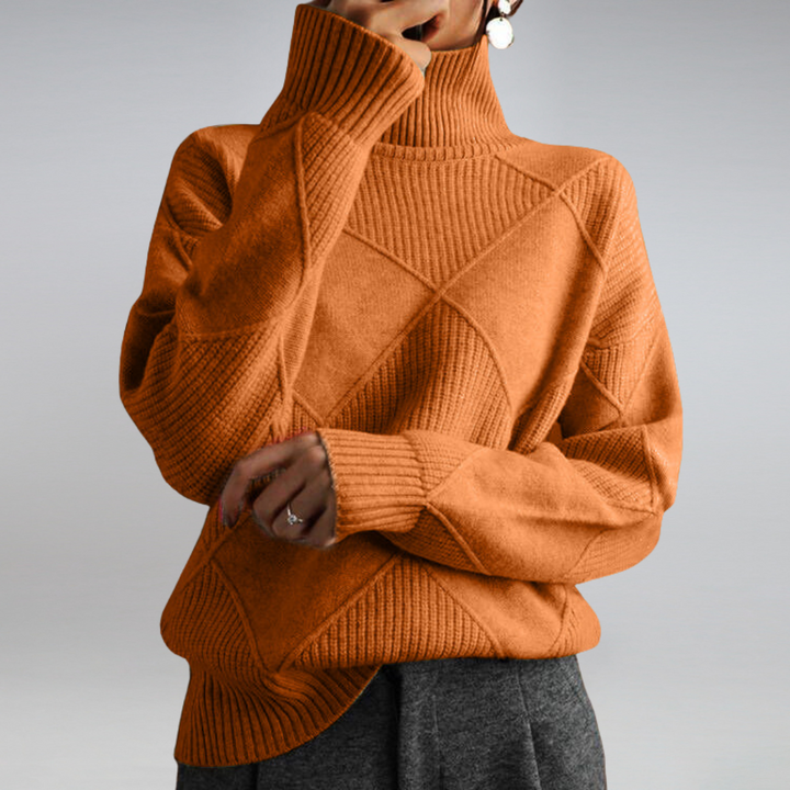 Pull Motif Géométrique Femme Col Roulé