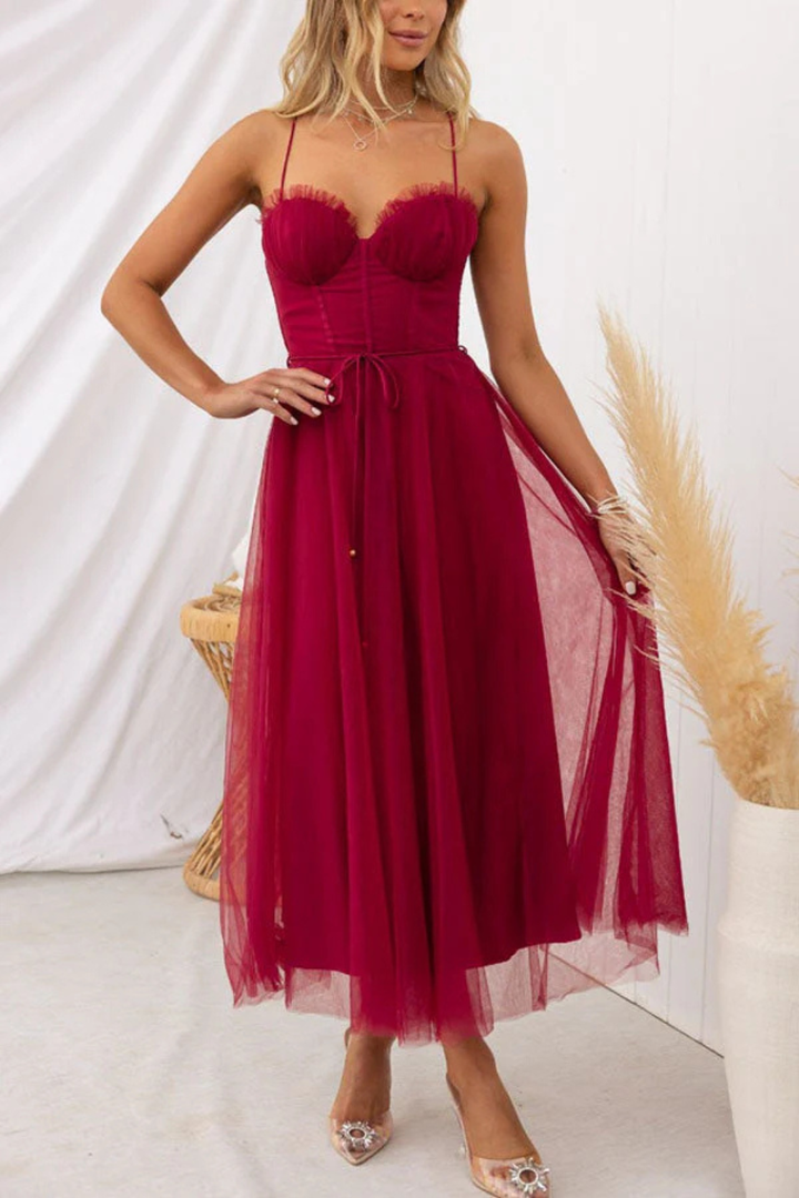 Robe Midi Bustier en Tulle Élégante pour Femme