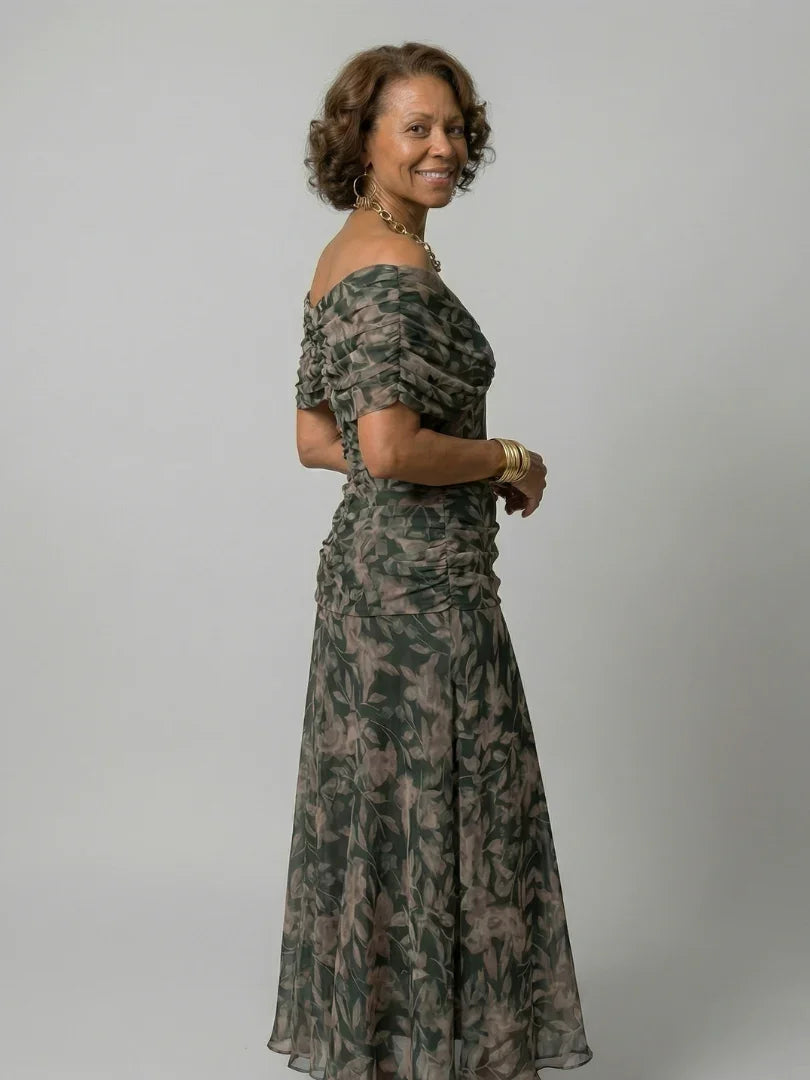 Robe Maxi Femme à Épaules Dénudées et Silhouette Fluide
