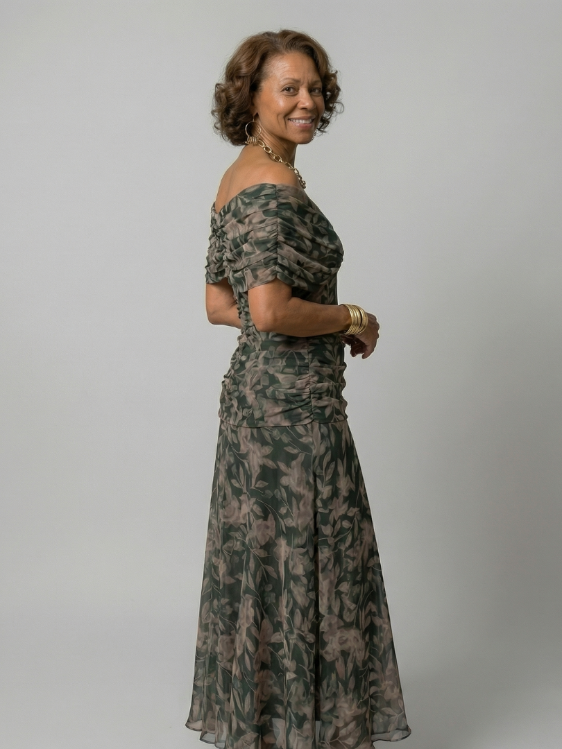 Vestido largo para mujer con escote drapeado