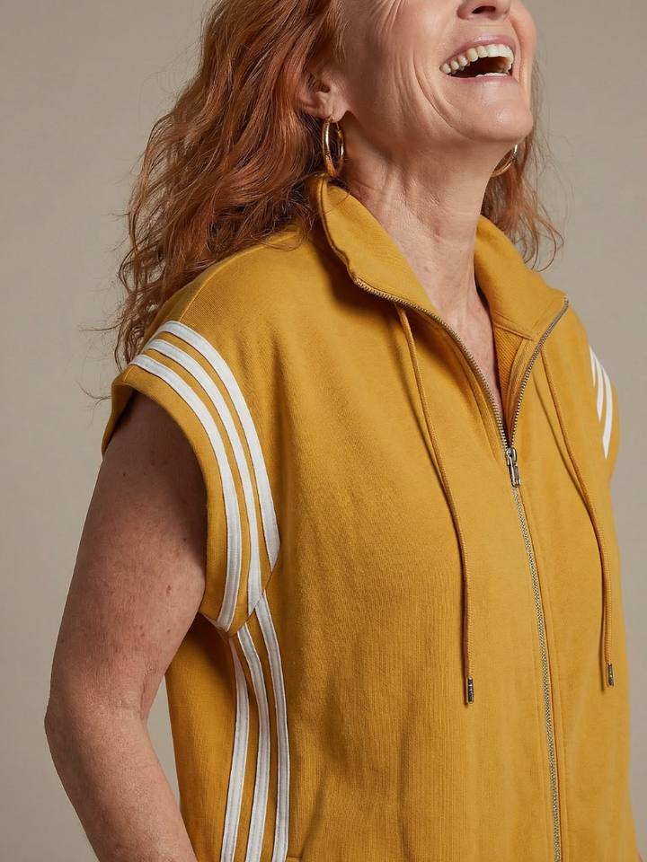 Mono para mujer de corte con cremallera y rayas deportivas