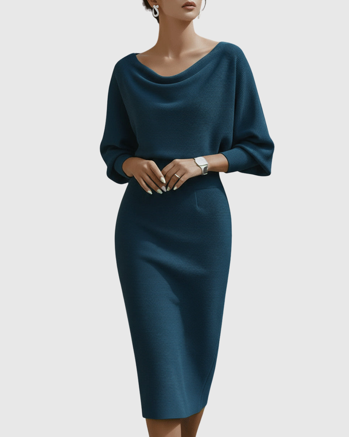 Robe Midi Femme à Manches Longues Ajustée