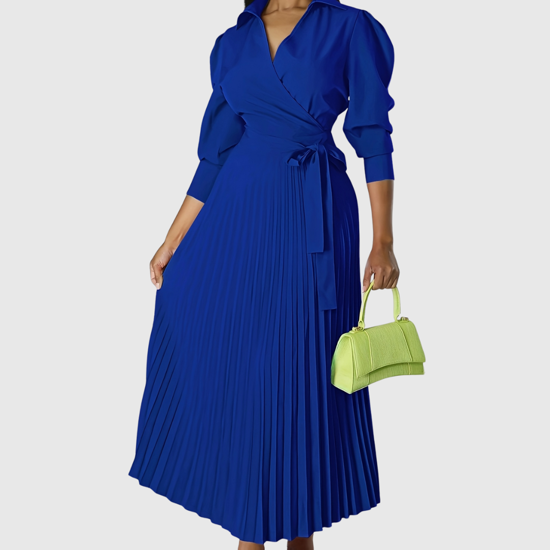 Robe Longue Cache-Cœur Femme Plissée avec Ceinture à Nouer