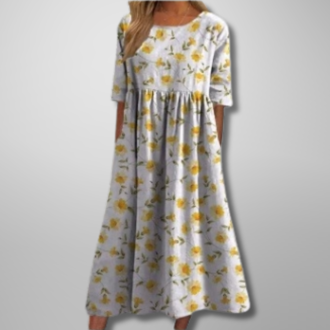 Robe midi fleurie décontractée pour femme avec coupe évasée
