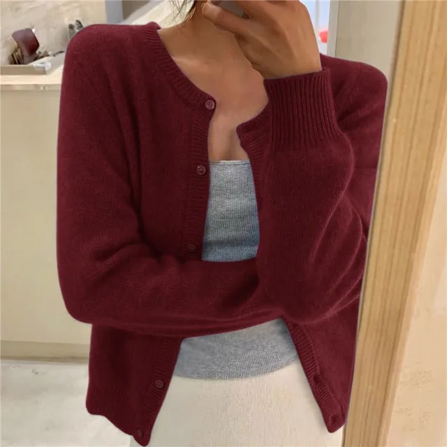 Cardigan da donna corto con bottoni e vestibilità aderente