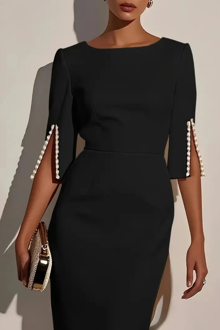 Robe Midi Femme Élégante à Manches 3/4 et Coupe Ajustée Sophistiquée