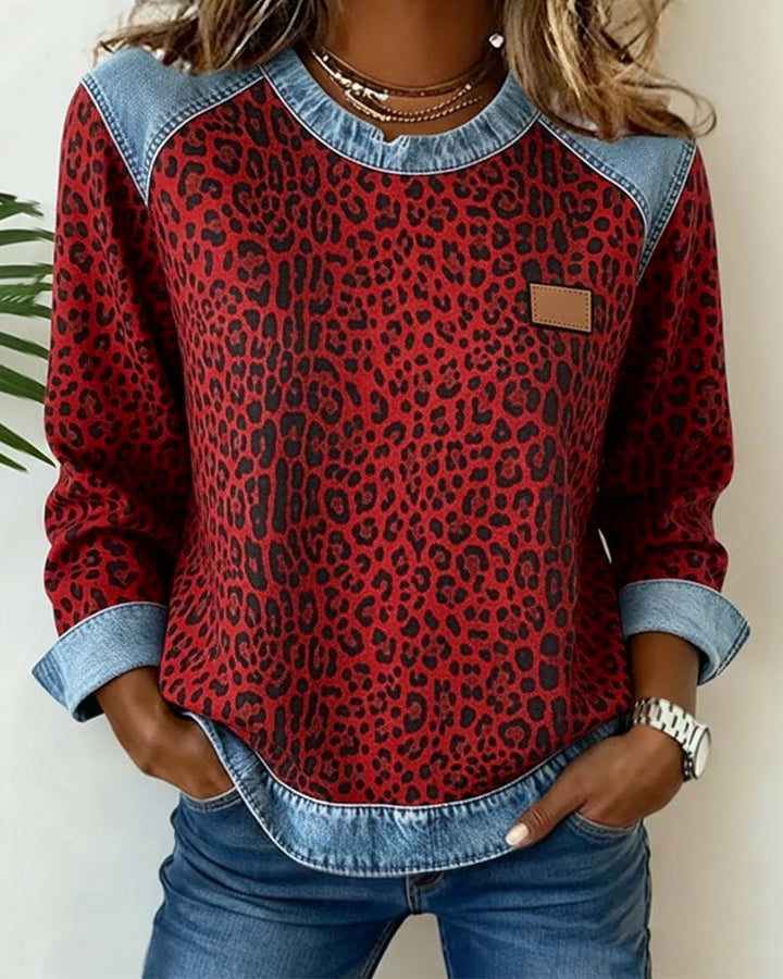 Sweatshirt Patchwork Léopard pour femme