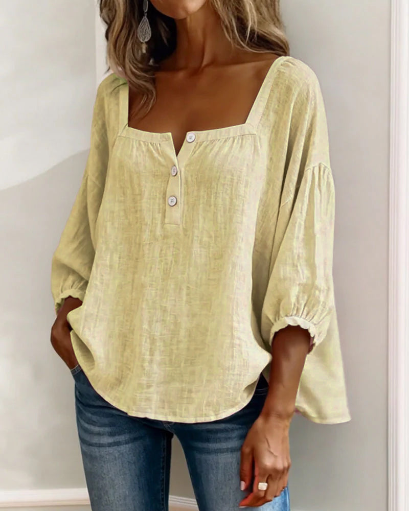 Blusa donna con scollo quadrato e maniche a sbuffo