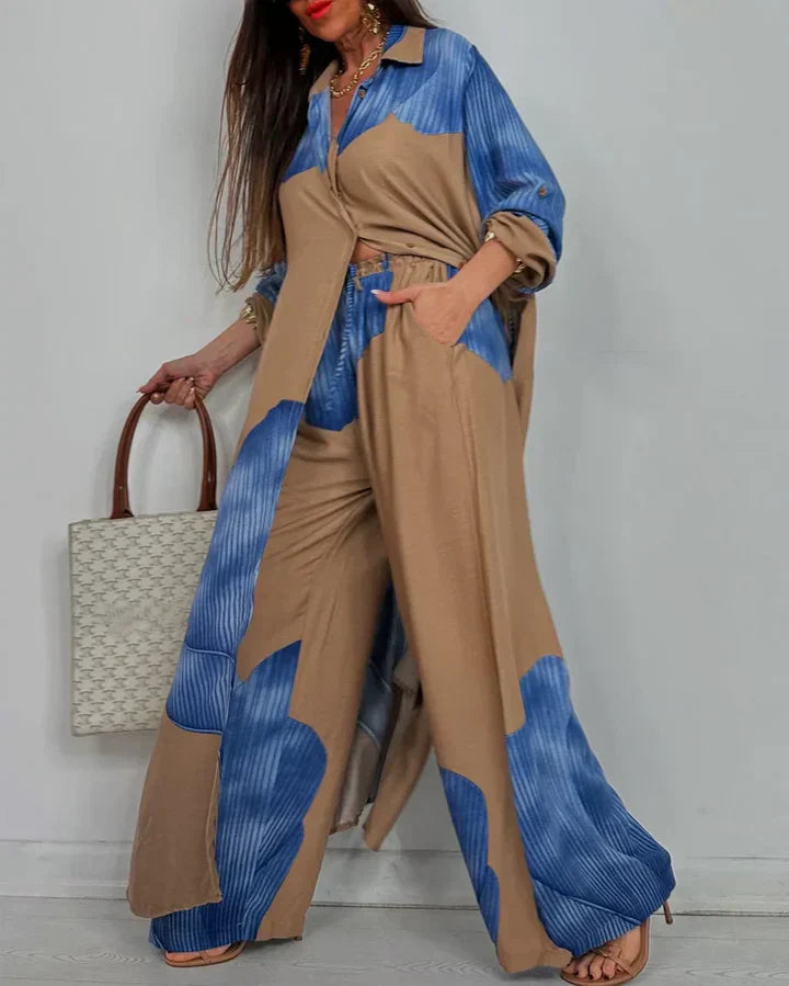 Bohémská dámská dvoudílná sada s lehkým kimono a širokými kalhotami
