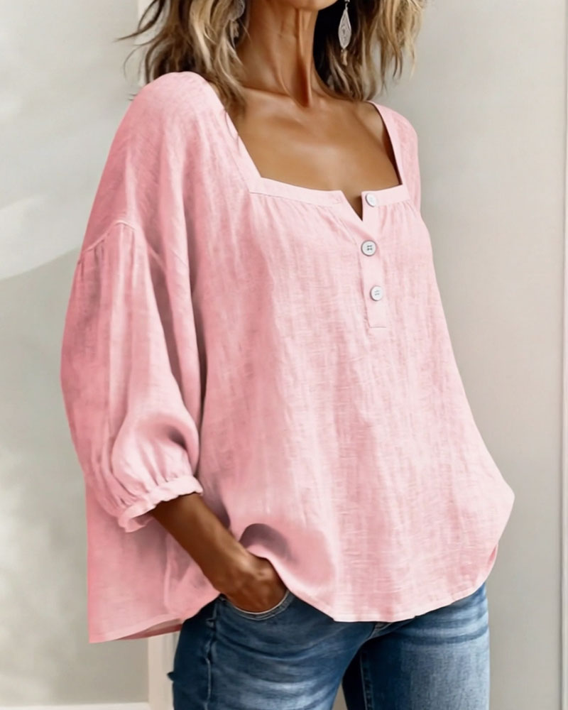 Blusa donna con scollo quadrato e maniche a sbuffo