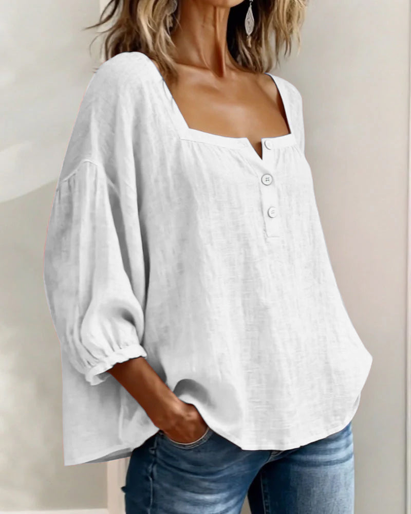 Blusa donna con scollo quadrato e maniche a sbuffo