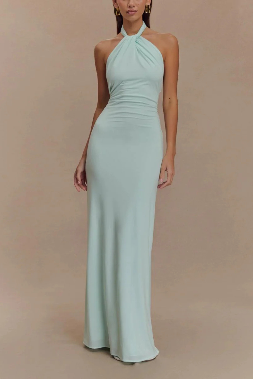 Robe Longue Femme Dos Nu à Col Halter et Silhouette Fluide