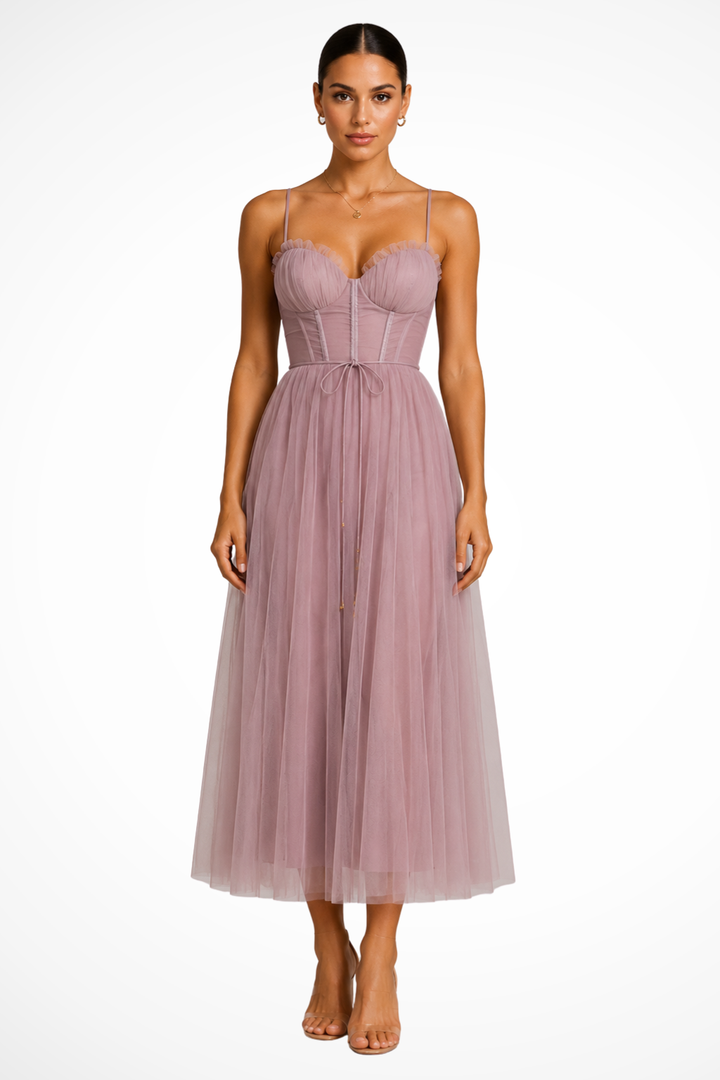 Robe Midi Bustier en Tulle Élégante pour Femme