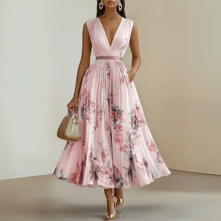 Robe longue plissée sans manches femme