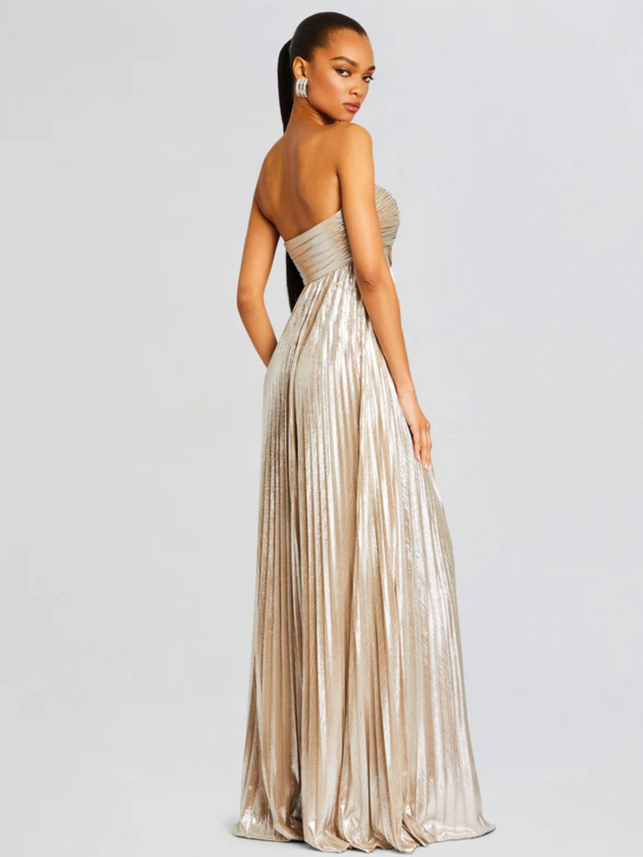 Robe Longue Plissée Bustier pour Femme de Soirée à Fente Haute