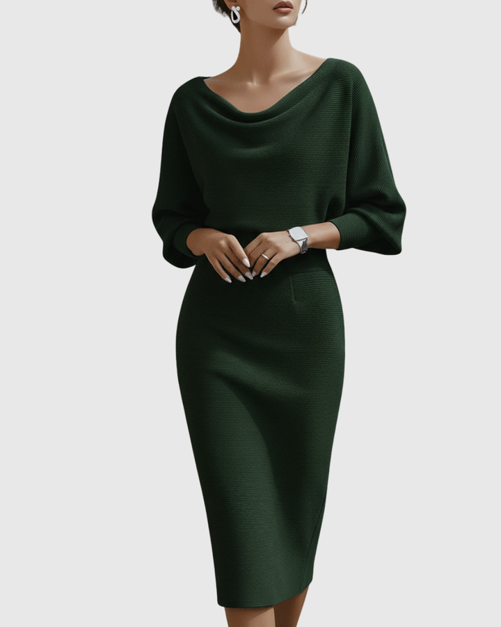 Robe Midi Femme à Manches Longues Ajustée