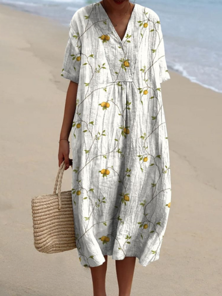 Women's Floral Print V-Neck Summer Midi Dress