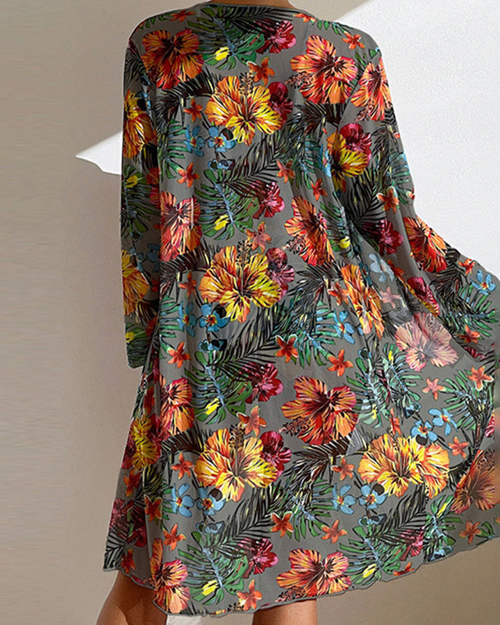 Ensemble Bikini Trois Pièces Fleuri Tropical avec Kimono Femm