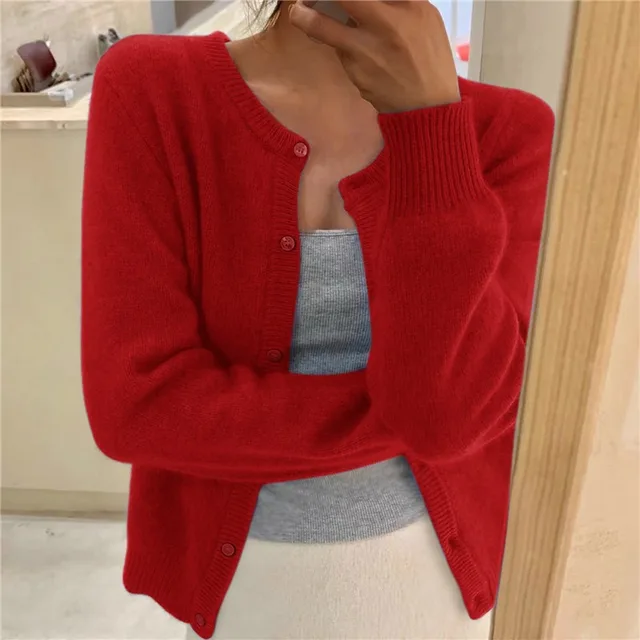 Cardigan da donna corto con bottoni e vestibilità aderente
