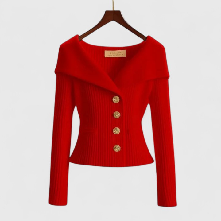 Cardigan Femme en Maille Côtelée à Boutons et Col Châle