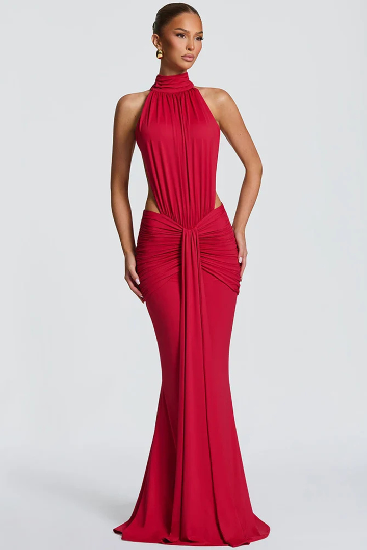 Robe Longue Élégante Dos Nu à Col Halter pour Femme