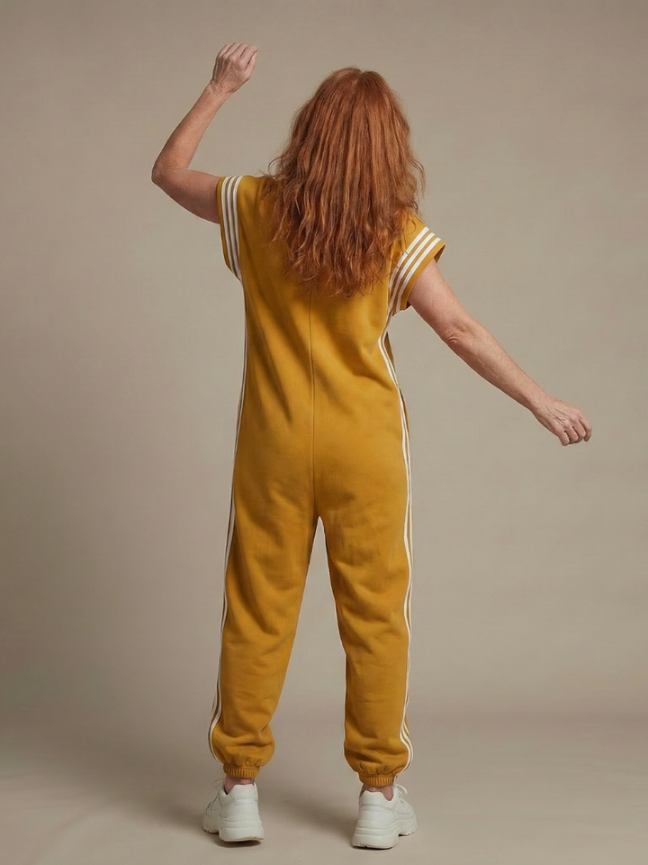 Mono para mujer de corte con cremallera y rayas deportivas