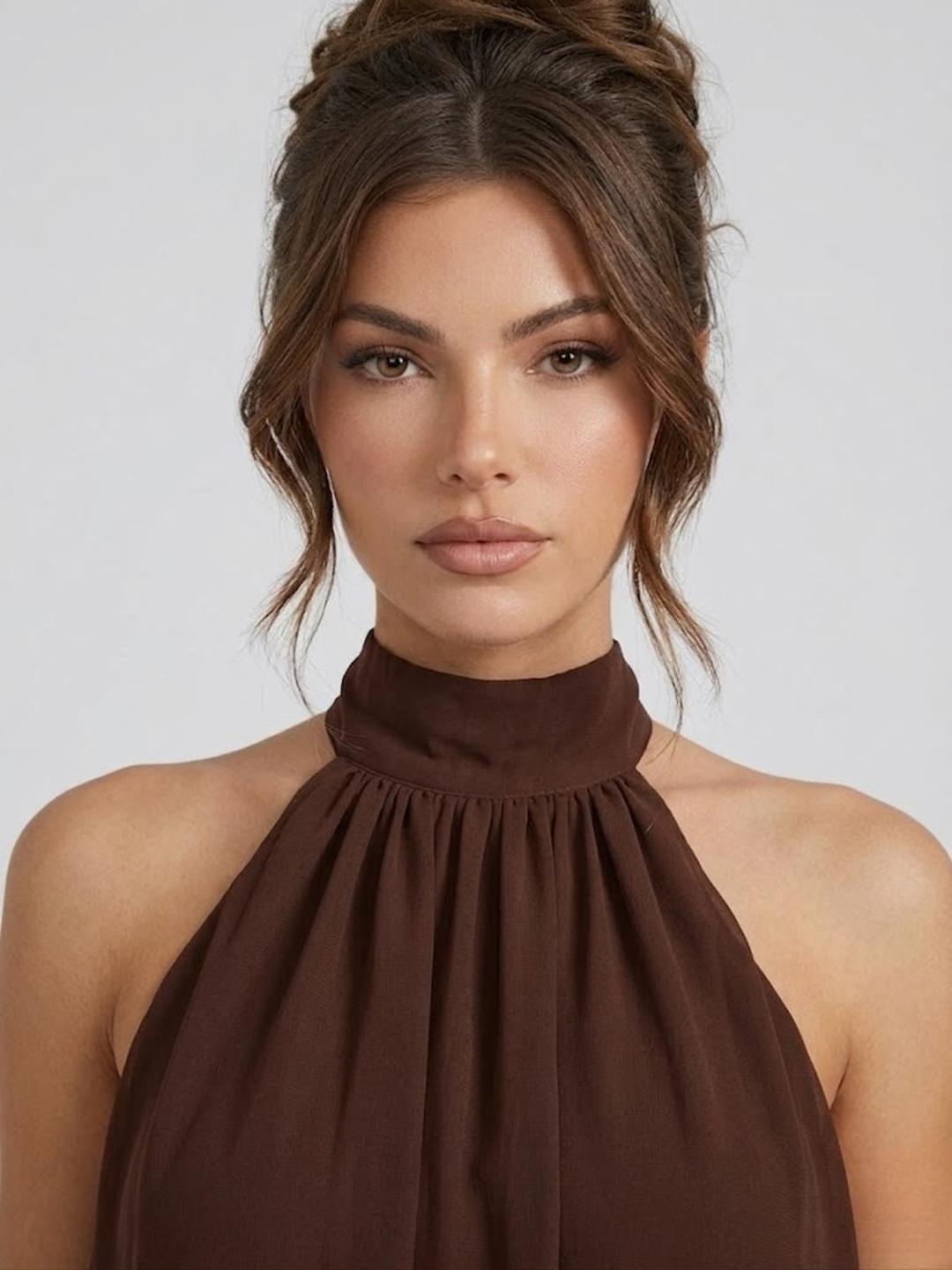 Robe courte femme dos nu col montant volants