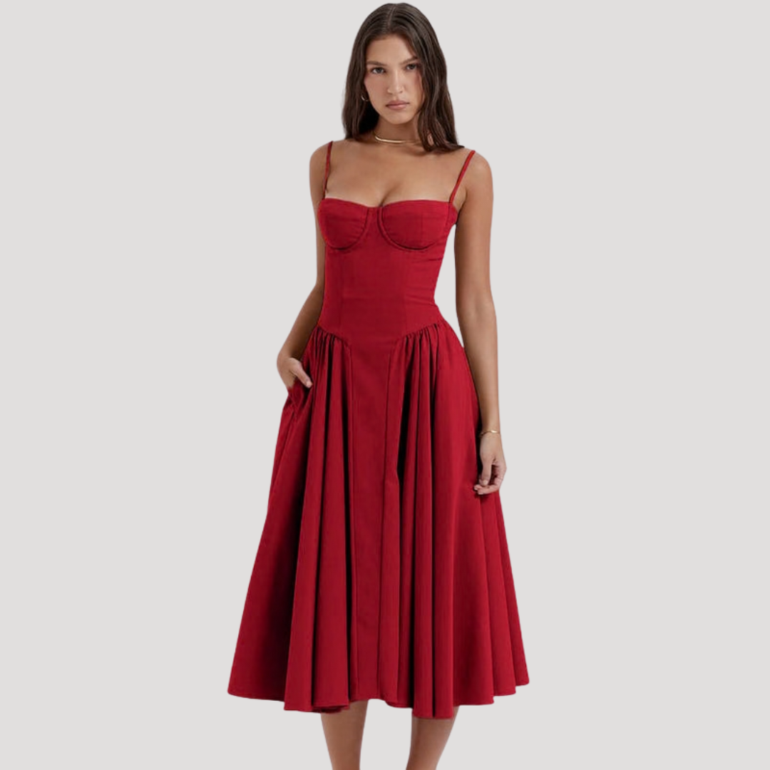 Μίντι Φόρεμα Γυναικείο Bustier Φαρδύ στην Πλάτη