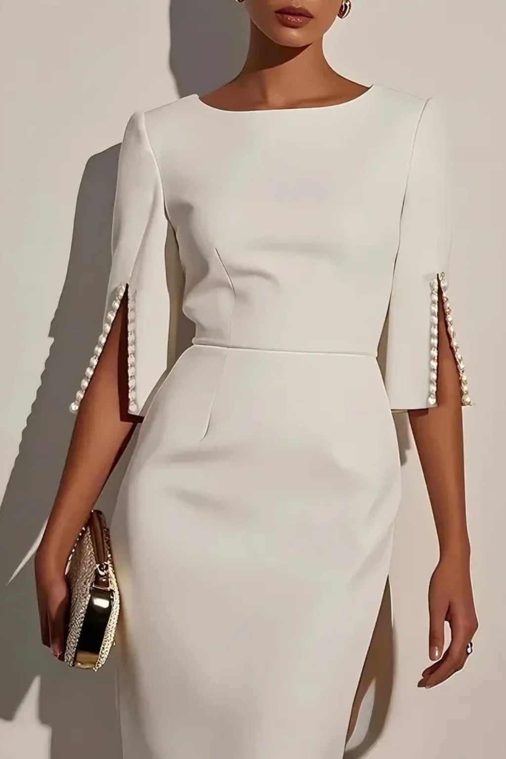 Robe Midi Femme Élégante à Manches 3/4 et Coupe Ajustée Sophistiquée