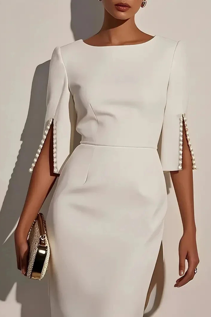Robe Midi Femme Élégante à Manches 3/4 et Coupe Ajustée Sophistiquée