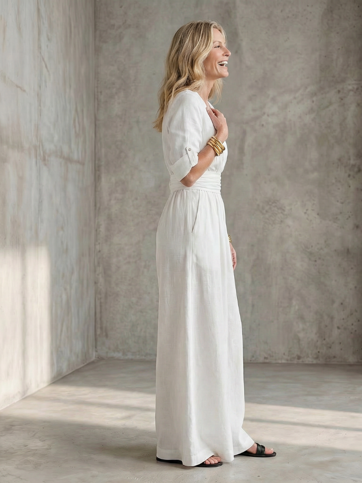 Robe Combinaison Femme à Décolleté Croisé et Jambes Amples