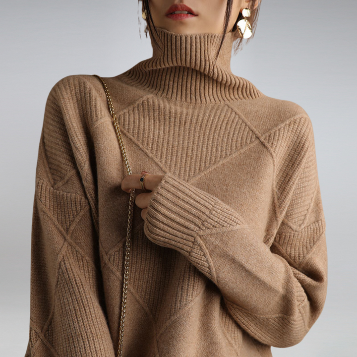 Pull Motif Géométrique Femme Col Roulé