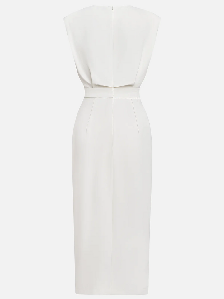 Vestito midi donna senza maniche con vita aderente e bottoni decorativi