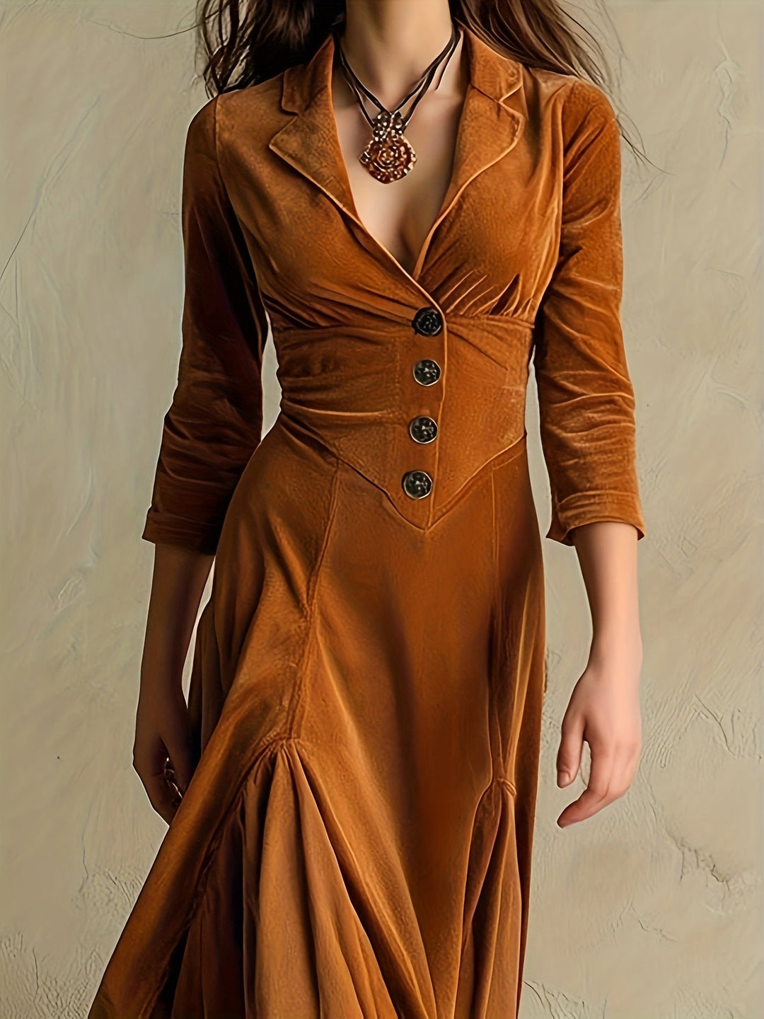 Robe Longue Boutonnée à Manches Longues Pour Femme
