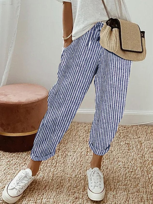 Pantaloni da donna alla caviglia con vita con coulisse