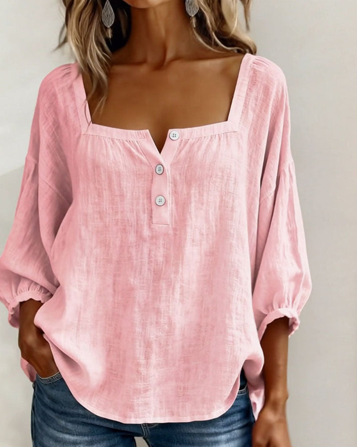 Blusa donna con scollo quadrato e maniche a sbuffo