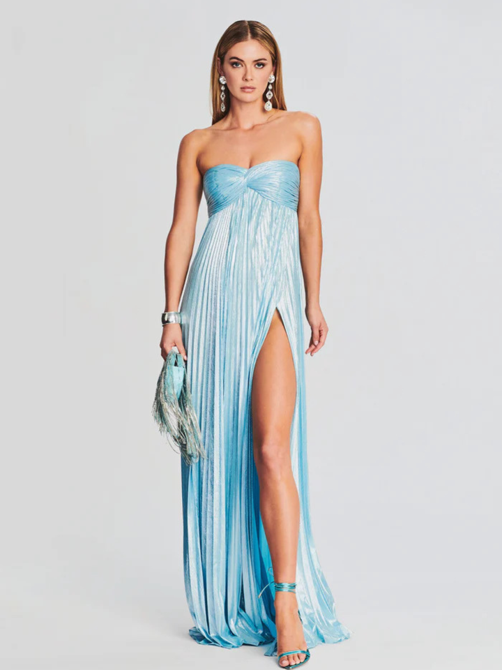 Robe Longue Plissée Bustier pour Femme de Soirée à Fente Haute