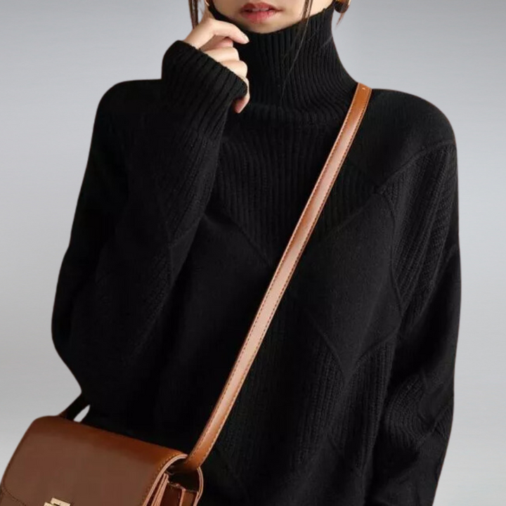 Pull Motif Géométrique Femme Col Roulé