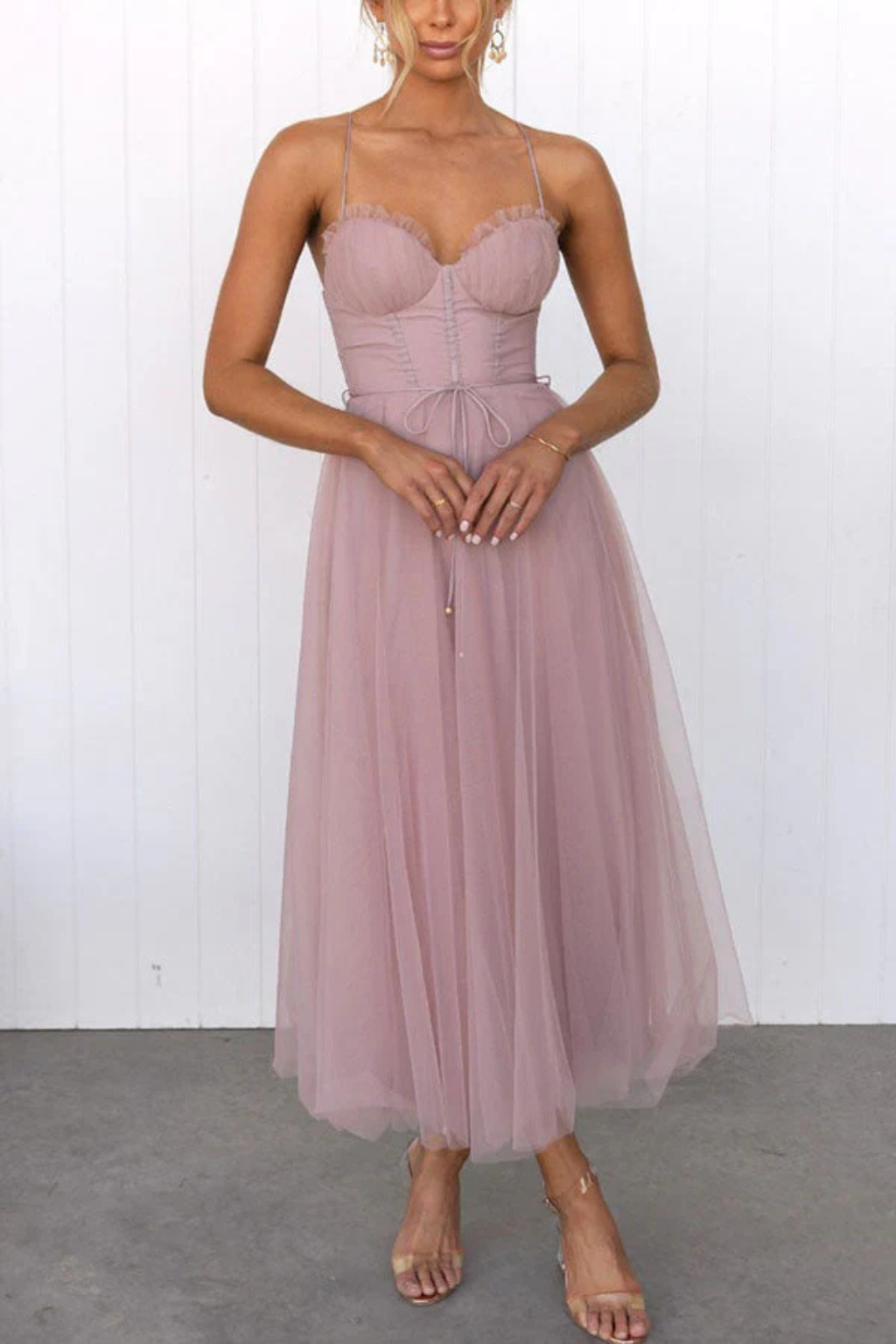 Robe Midi Bustier en Tulle Élégante pour Femme