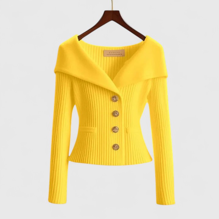 Cardigan Femme en Maille Côtelée à Boutons et Col Châle