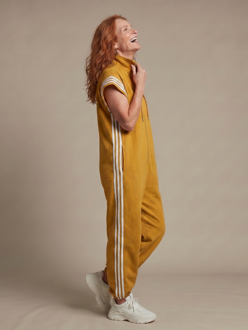 Mono para mujer de corte con cremallera y rayas deportivas