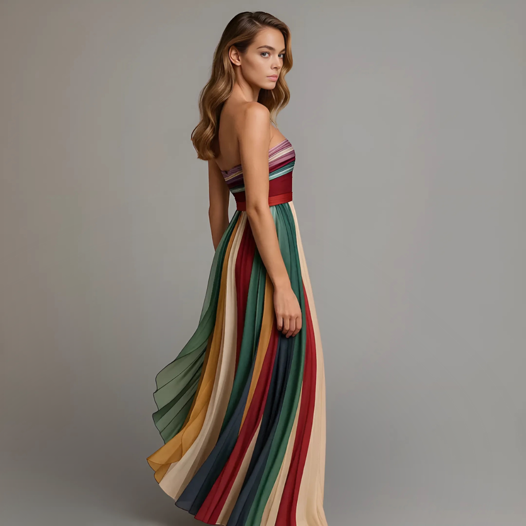 Robe maxi plissée sans bretelles femme
