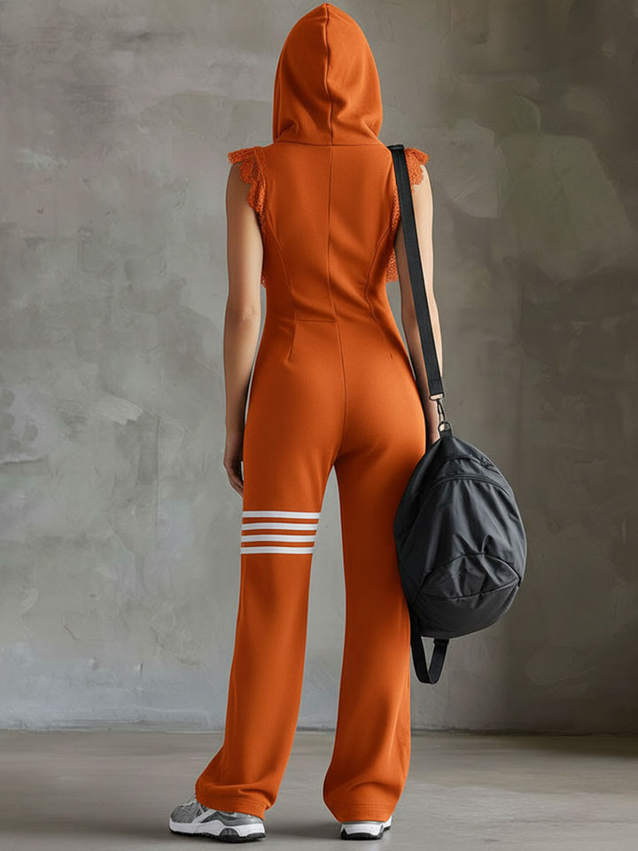 Combinaison femme rétro sporty capuche rayures