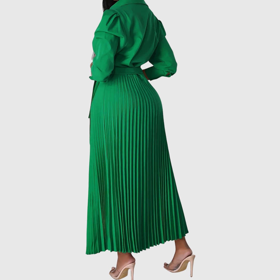 Robe Longue Cache-Cœur Femme Plissée avec Ceinture à Nouer