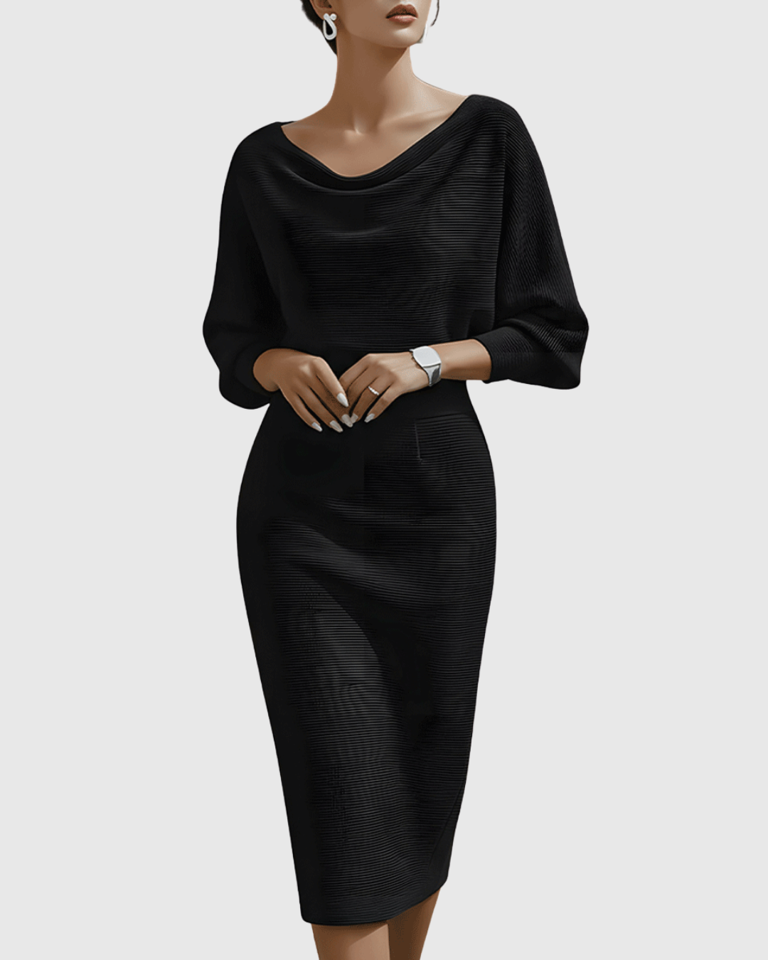 Robe Midi Femme à Manches Longues Ajustée
