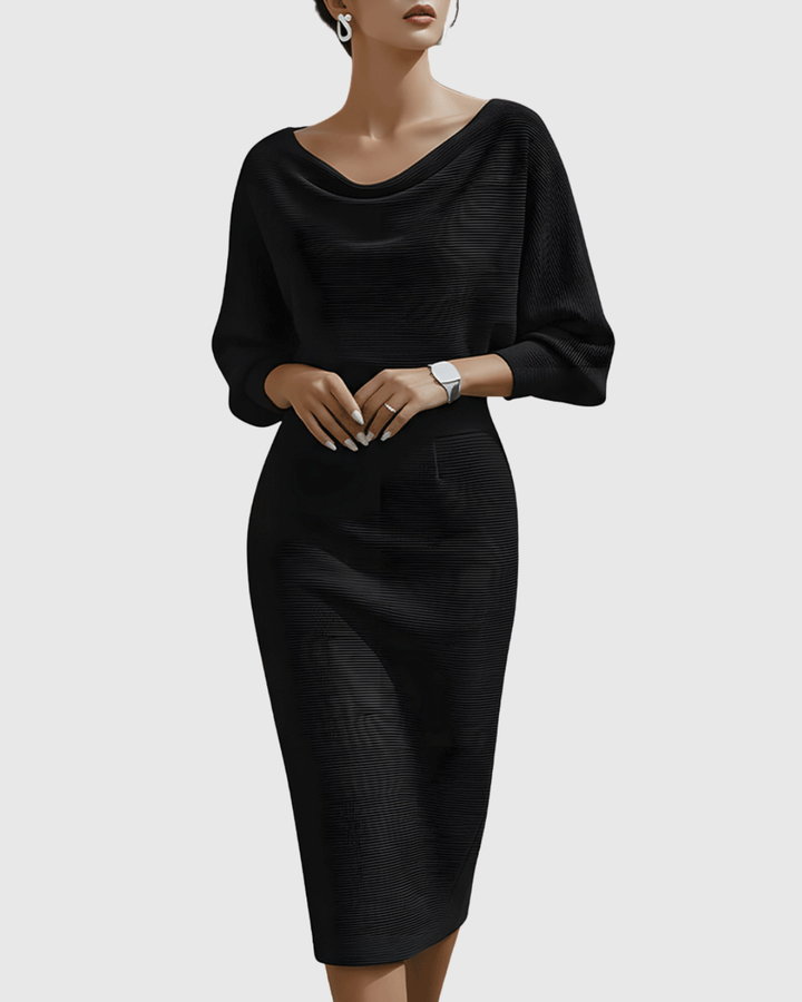 Robe Midi Femme à Manches Longues Ajustée