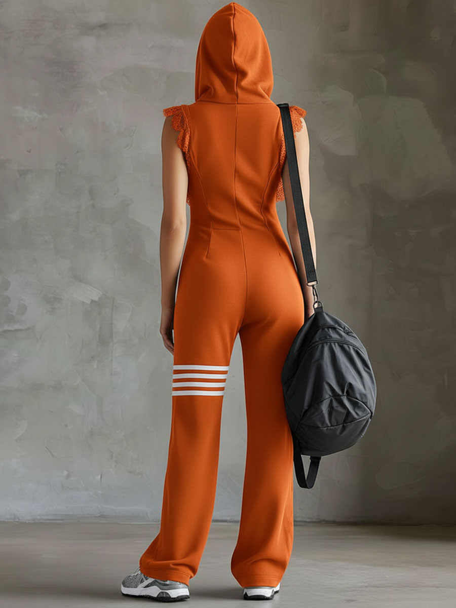 Combinaison Large à Capuche Zippée Sans Manches Femme